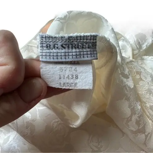 Vintage White Satin Silky Romper Teddie One Piece Pajamas Lingerie Large