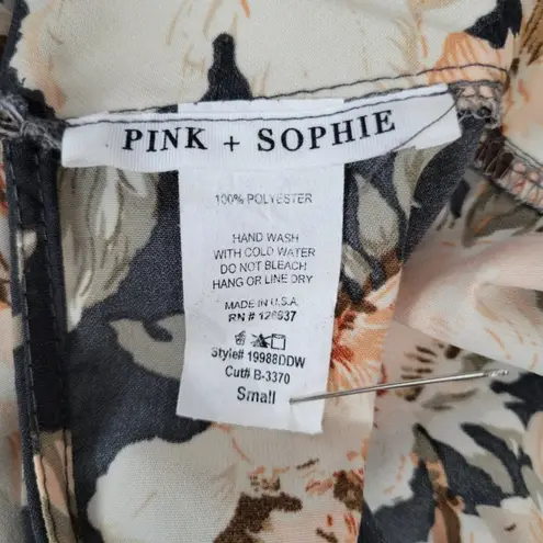 Pink Sophie Women's Small Floral Print Short Sleeve Mock Neck Sheath Dress Black