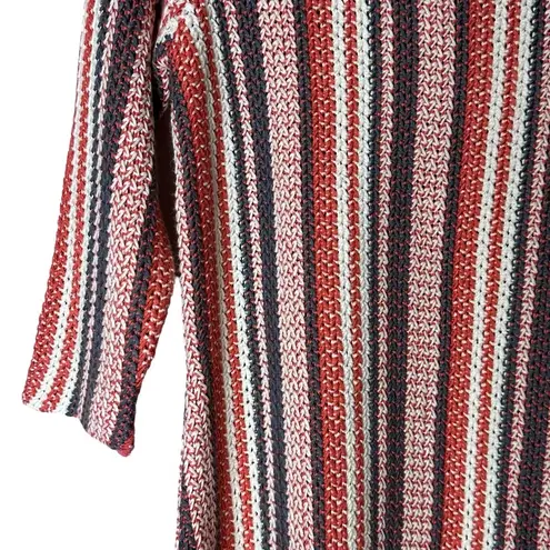 Soft Surroundings Montego Bay Sweater Size XS Dusty Red Blue White Open Knit