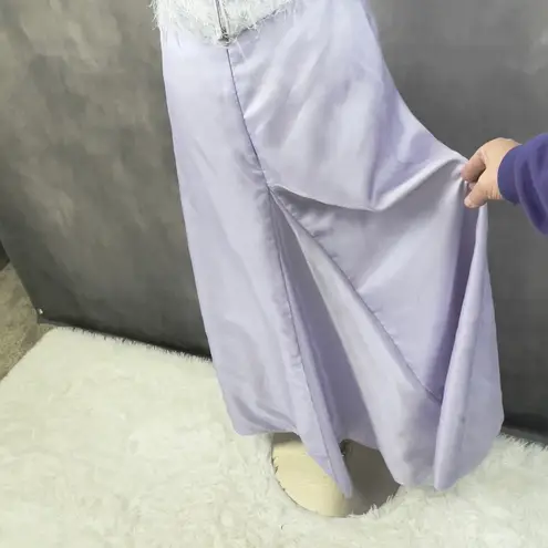 Roberta Womens Size 3/4 Formal Gown Satin Feather Halter Dress Y2K Party Glam Purple