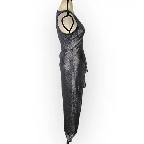 Aidan AIDAN MATTOX Draped Dress Women's 4 Gunmetal Asymmetrical Sleeveless RTR Gray