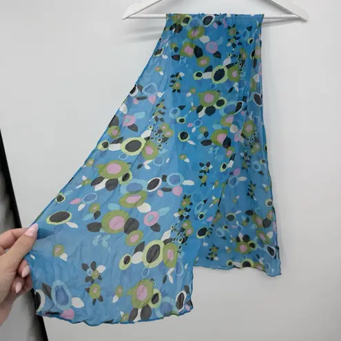 Cejon Vintage Blue Multicolor Silk Geometric Print Long Rectangle Silk Scarf Y2k