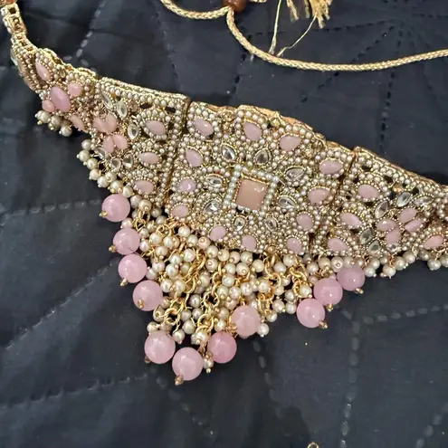 Indian Pakistani pink bridal wedding jewelry set