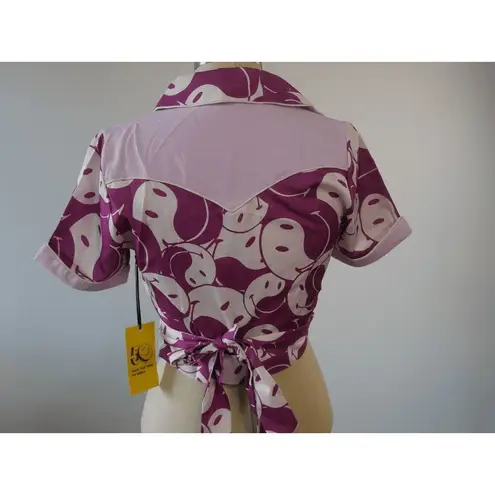 Unique Vintage  x Smiley® Purple Yin Yang Wrap Crop Top 4X