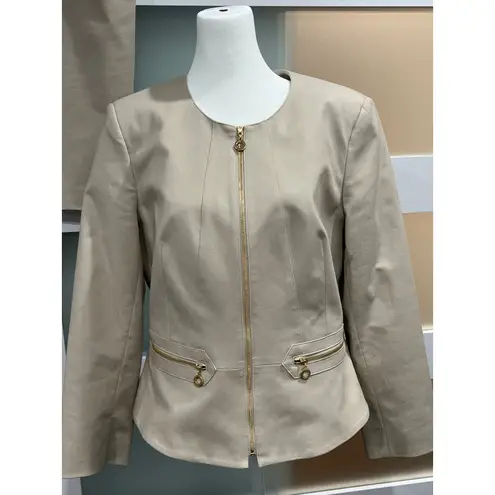 Calvin Klein  Womens Tan Suit Skirt Jacket Blazer Set Size 12 petite thumbnail 2