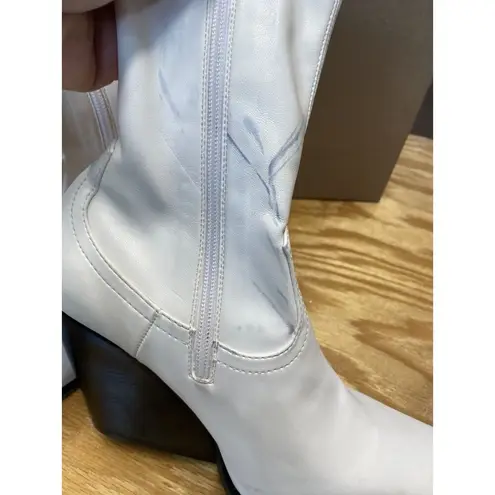 Stella McCartney Riding Boot Women's 9.5 White Leather Mid-Calf Square Toe S51