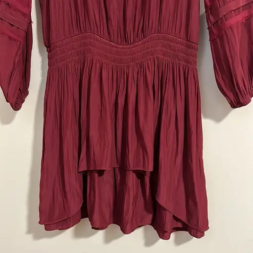 Ramy Brook New York drop waist v neck dress polyester silk burgundy