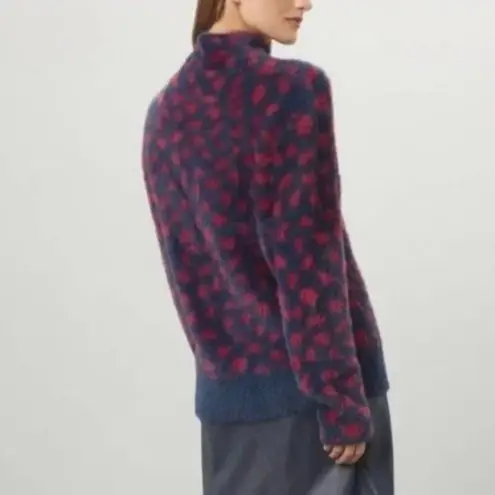 RTR Thakoon Navy Red Printed Fuzzy Mock Neck Pullover Sweater Size M soft Blue Size M