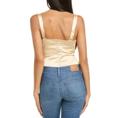 We Wore What Danielle Bernstein Gold Satin Ruched Camisole Cami Tank Corset Bodysuit Top