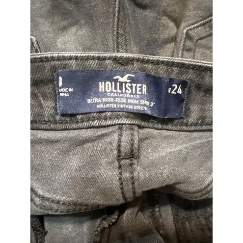 Hollister  Ultra High Rise Mom Black Jean Shorts 3" Womens Black Raw Hem Sz 0