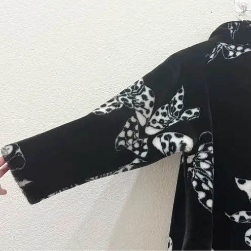 Vintage 80s DonnyBrook Black/White Bow Ribbon Print Faux Fur Coat Size Petite M Black