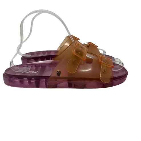 Melissa Wide Slide Sandals Buckle Flat Jelly Rubber Pink Orange Size US 8