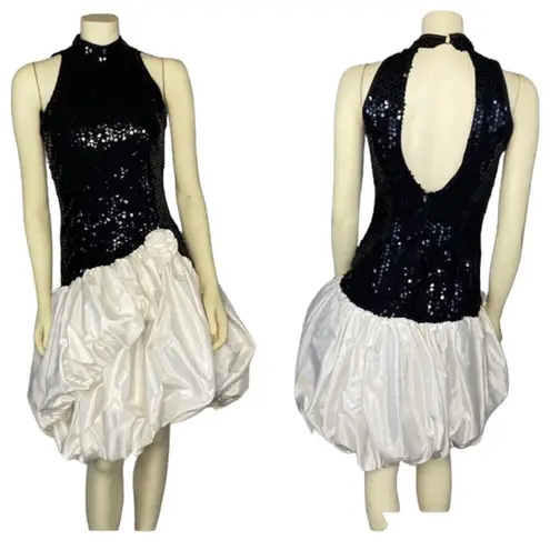Dave and Johnny Vintage by Joseph Lara Black Sequin Dress, balloon skirt size Med