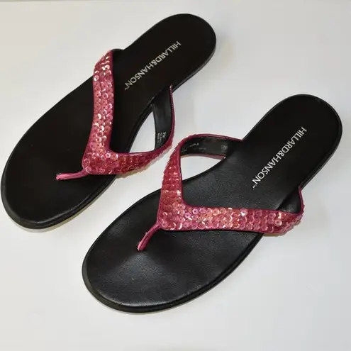 Hillard & Hanson PINK SEQUIN FLIP FLOPS, THONGS, SANDALS, SIZE 9 M