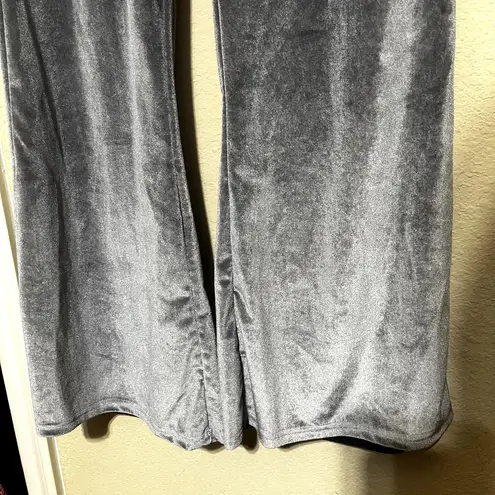 Grey Silver Velvet Velour Dressy Pants Flare leg Women's sz Large 70s Disco