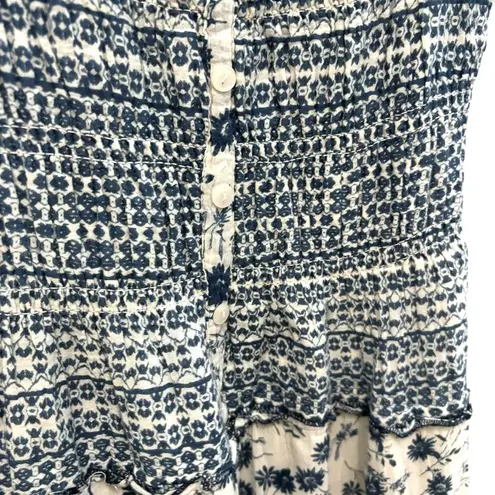 Mlle Gabrielle Mixed floral print boho smocked shirred midi maxi patchwork navy white dress