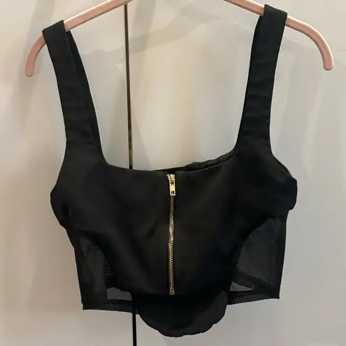 Black corset crop top with mesh insets, size M Size M