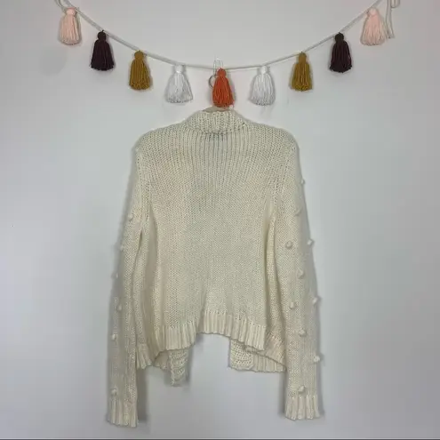 Wooden Ships Pom Pom Sleeve Open Front Cream Cardigan Size Medium