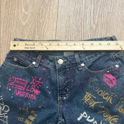 Blue Asphalt Y2K Graffiti Print Jeans Women’s Size 1 Low Rise Bootcut Punk