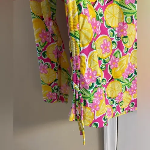 IBkul athletic top lemon novelty print long sleeve 1/4 zip up women small NWT Yellow