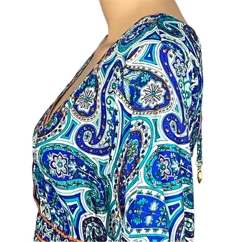 Trina Turk  “Provence” blue/teal/white paisley dress/Swim cover-up. Small. EUC