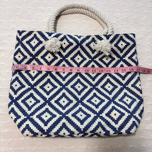 Summer & Rose Navy Blue and Cream Diamond Beach Tote Bag