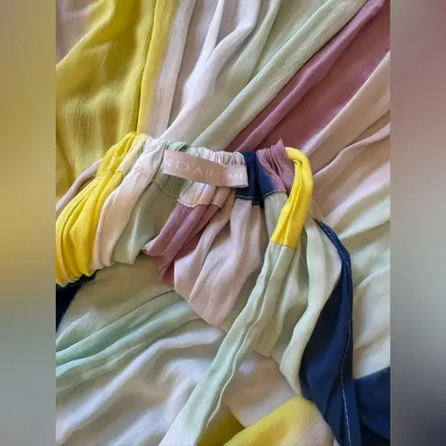 Indah EUC Maxi Dress Sz M/L – Rainbow Pastel Stripes, 100% Rayon, Made in Bali