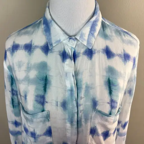 Bella Dahl Hipster Shirt Small Women Blue Aqua Shibori Button Up Lightweight New