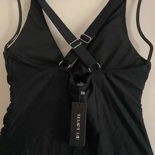 Tempt Me womens Black Twist-Front Mini swim Dress tummy control Medium NWT