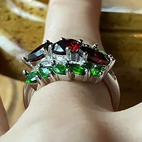 Vermelho Red Garnet Chrome Diopside Sterling Silver Cocktail Ring Size 6