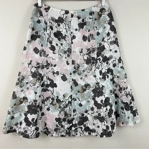 Lafayette 148 Art to Wear Abstract Floral Linen Blend A Line Skirt Size 10P Black