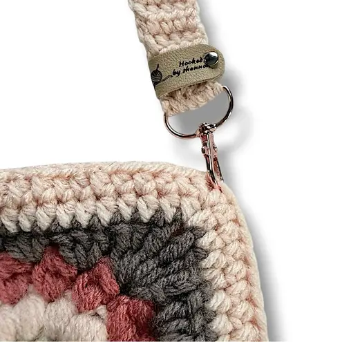 Handcrafted Crochet Floral Granny Square Crossbody Bag Peach Grey & Orange Lined