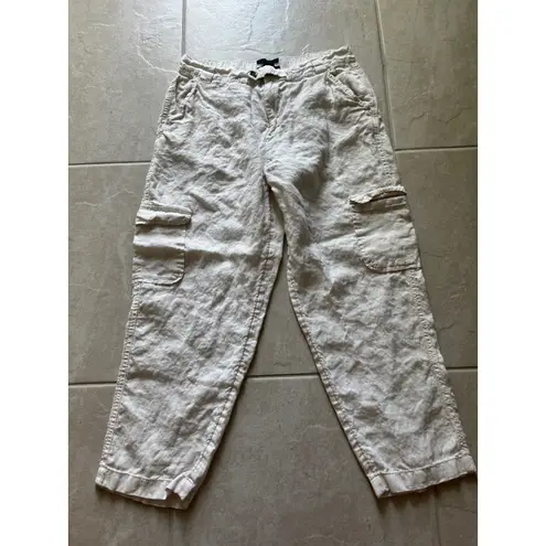 Rachel Roy Pants Womens Large Cream Linen Cargo Beachy Coastal Outdoor Travel