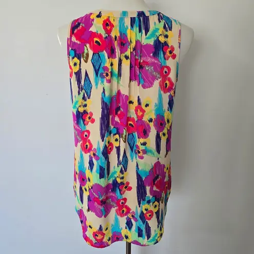 Black Rainn Cream Watercolor Floral Print with Crochet Trim Sleeveless Blouse