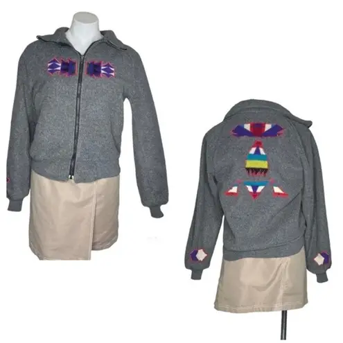 POLARFLEECE Maladen Grey Jacket Southwestern Appliqué Size Small VINTAGE USA Gray