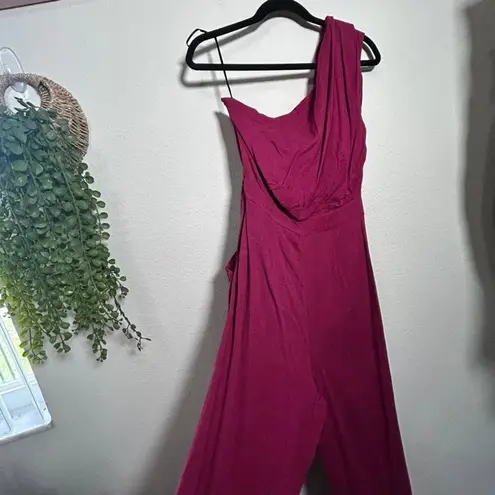 Free People NEW  Avery Jumpsuit One Shoulder Magenta Pink Sz 6 Small Modern Muse