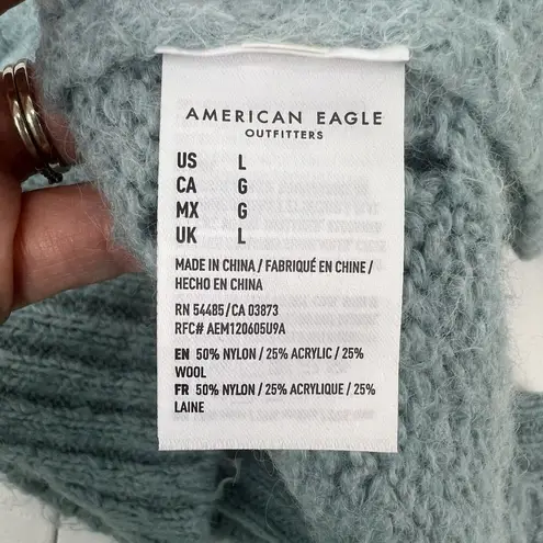 American Eagle  Sz L Sweater Hooded Jegging Fit Teal Wool Blend Pullover Women’s