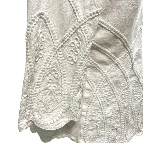GRETTY ZUEGER Embroidered Corded Scalloped Hem Blouse Top White size Large