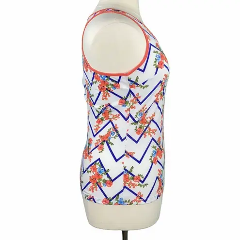White Boho Chevron Floral Print Racerback Tank Top Size XL