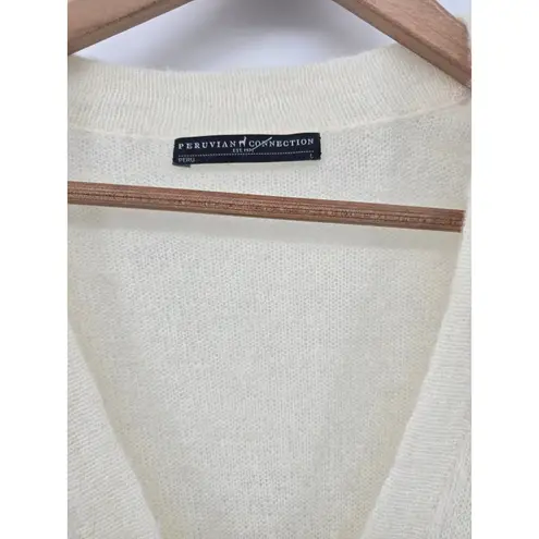 Peruvian Connection Cream Alpaca Wool Blend Ruffle Cardigan Sweater Large