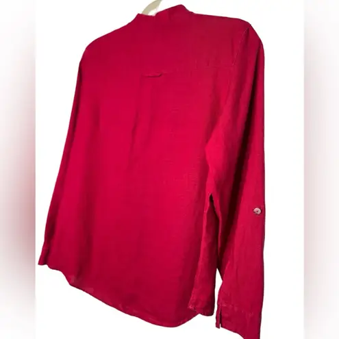 Kate Hill Red Linen Button Up Blouse Size PM