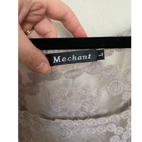 Mechant Lace Overlay Tunic Top Boho Sheer Gray Large Festival Fairy Whimsigoth