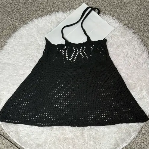 Black Crochet Halter Top With Open Knit Design Size XS