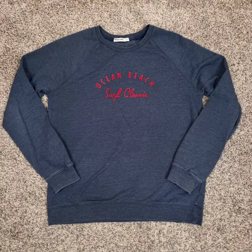 Marine layer Ocean Beach Surf Classic Sweatshirt L Blue Heather Raglan Crewneck