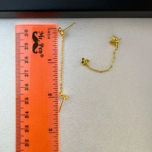 Double Piercing Dangle Chain Butterfly Earrings for Women Gold