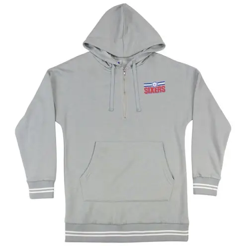 Nba Philadelphia 76ers Women's Quarter Zip Hooded Sweatshirt in Grey, Small