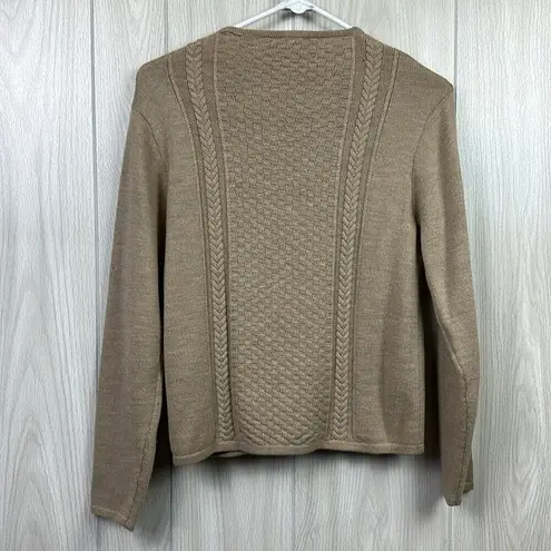 Smartwool Womens Sweater Small Tan Zip Cardigan Cableknit Scoop Merino Wool