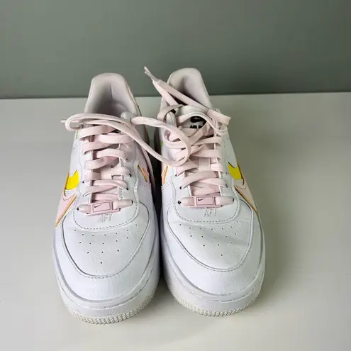 Nike  Air Force 1 Platform Leather Sneakers 8 White Pearl Pink Opti Yellow