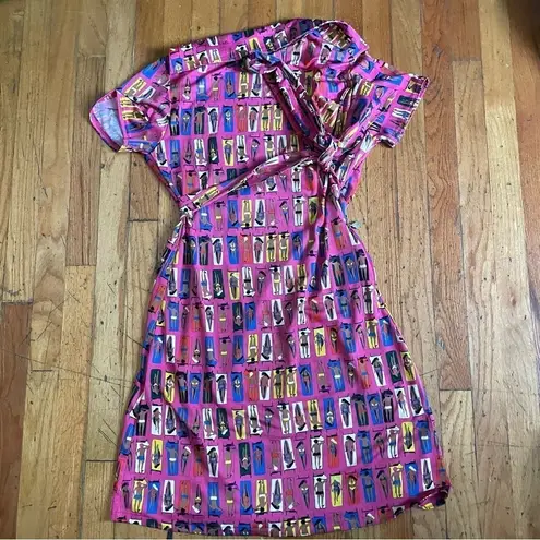 Tracy Negoshian Pink Beach Graphic Wrap Dress Size Small