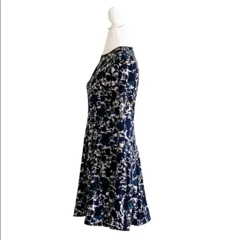 Simply Vera Wang Dress Blue Tan Floral A Line Long Sleeve Fit & Flare Size XS